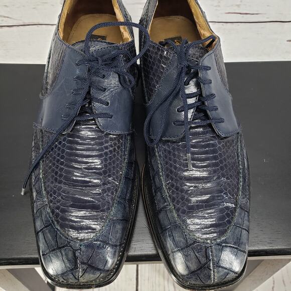 Stacy Adams Men's Blue Genuine Snake Square Toe Oxford Shoes Size 9.5M - Picture 4 of 12